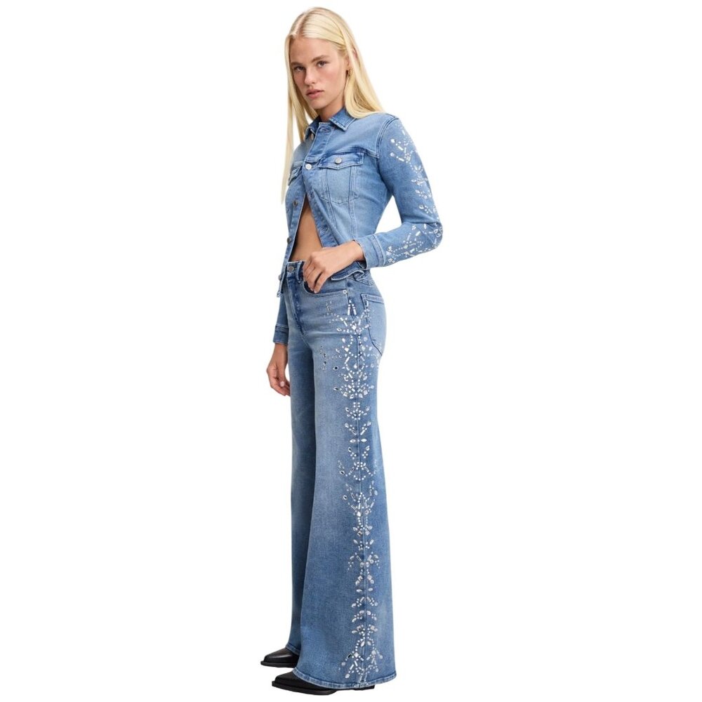 Good American Dolly Joleans Crystal Wide Jeans Indigo Wash Size 0